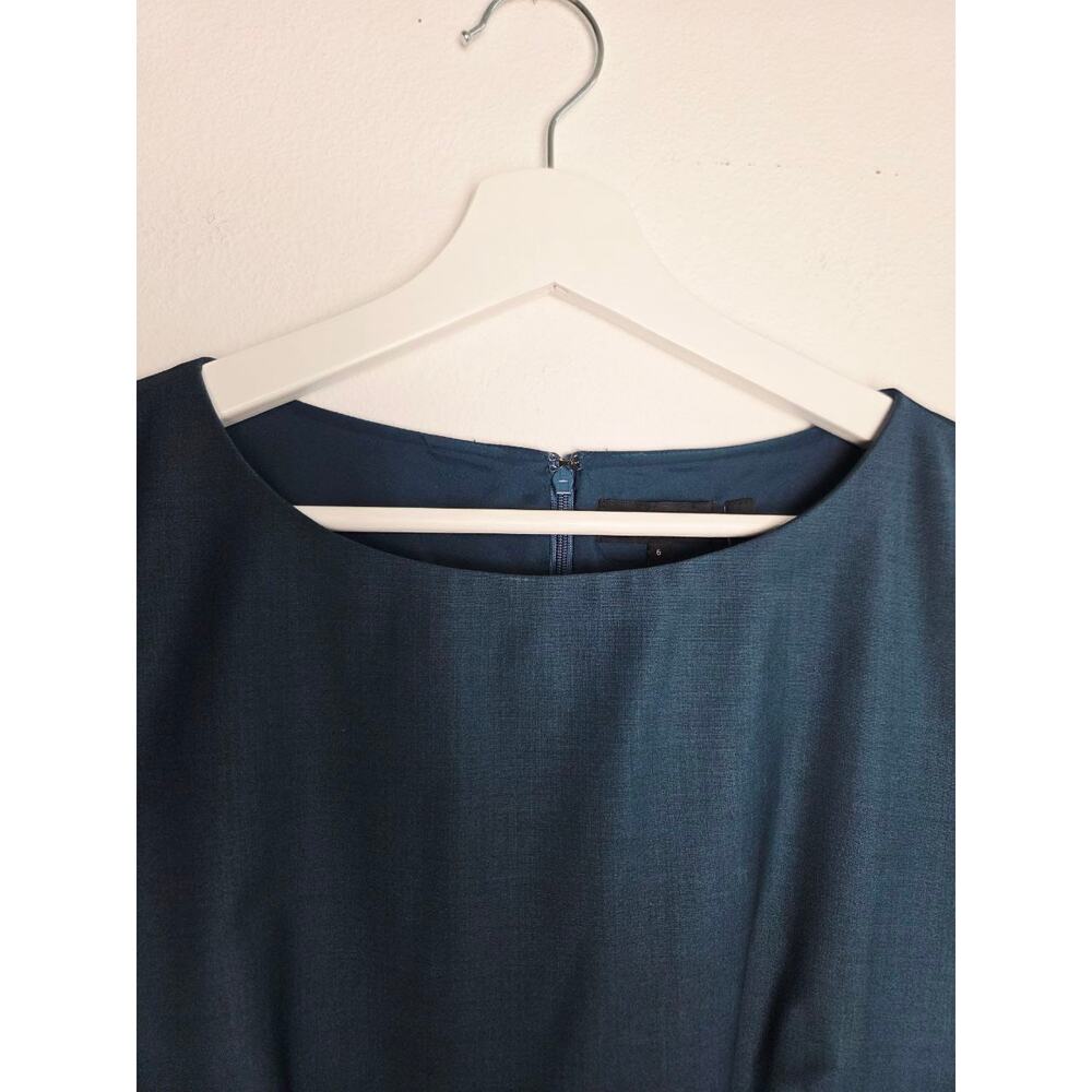 Theory Betty Dress 6 Blue Deep Teal Wool Blend Short Sleeves Sheath Career - Picture 4 of 14